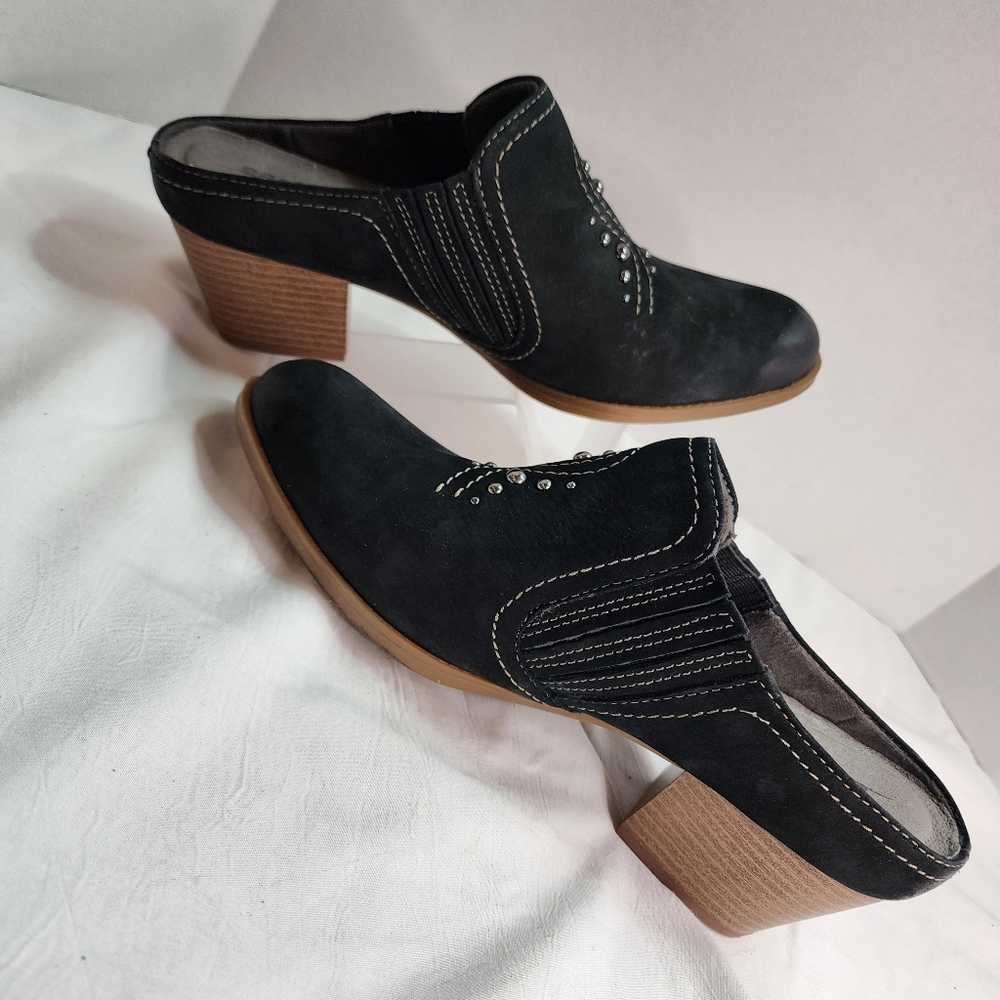 Earth Mendon Buck Womens Black Suede‎ Slip On Mules Heels Shoessize 10B